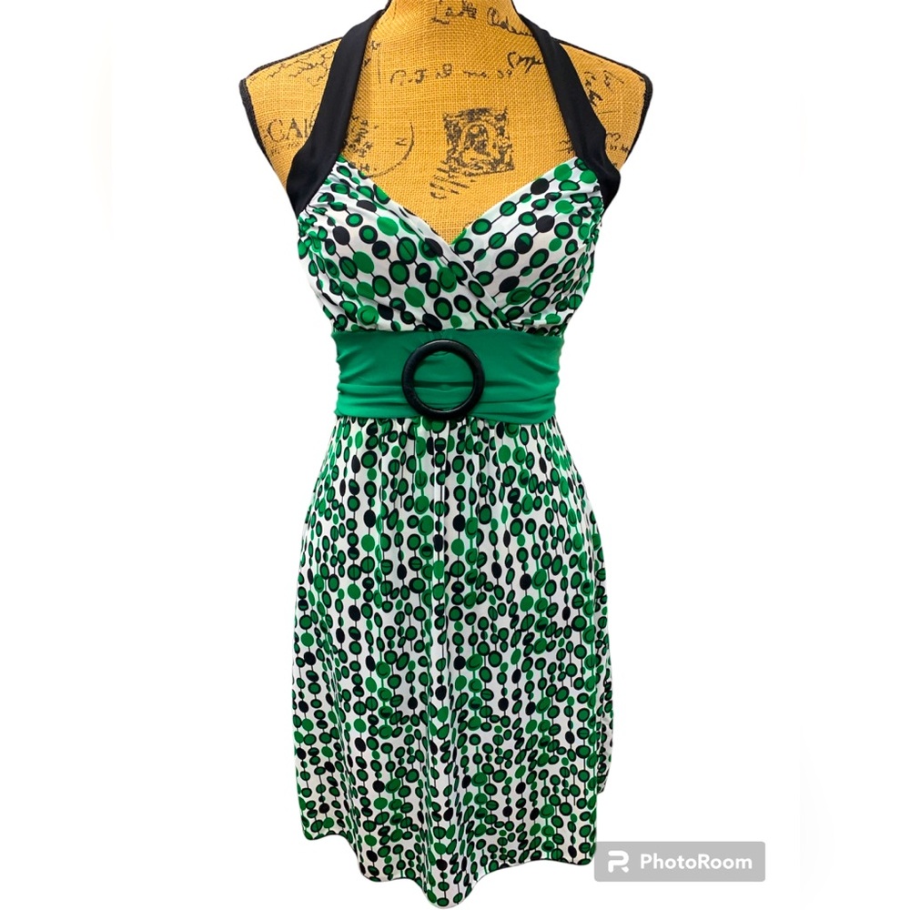 Women’s Vanity green, black, white, polkadot Halter Dress